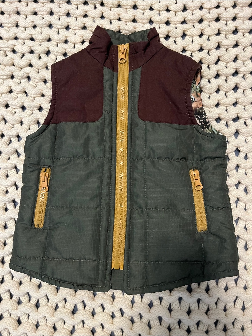 Kids Quilted Puffer Vest in Olive Green